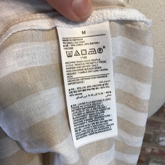 OLD NAVY Women's White & Tan Striped BOYFRIEND LINEN Button Down Shirt M - Picture 8 of 8